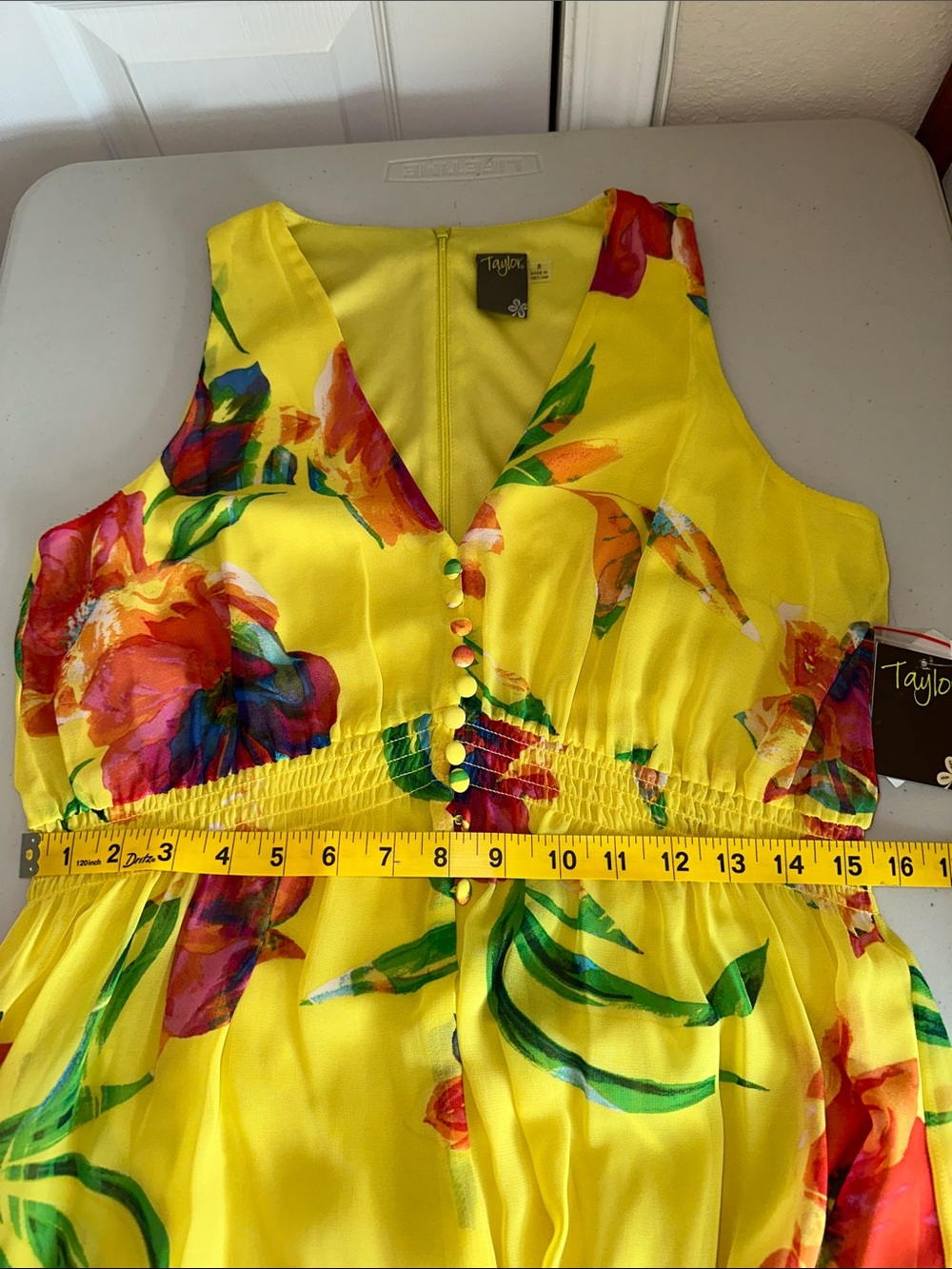 NWT Taylor Yellow Floral V-Neck Midi Dress Size 8 - Picture 6 of 14